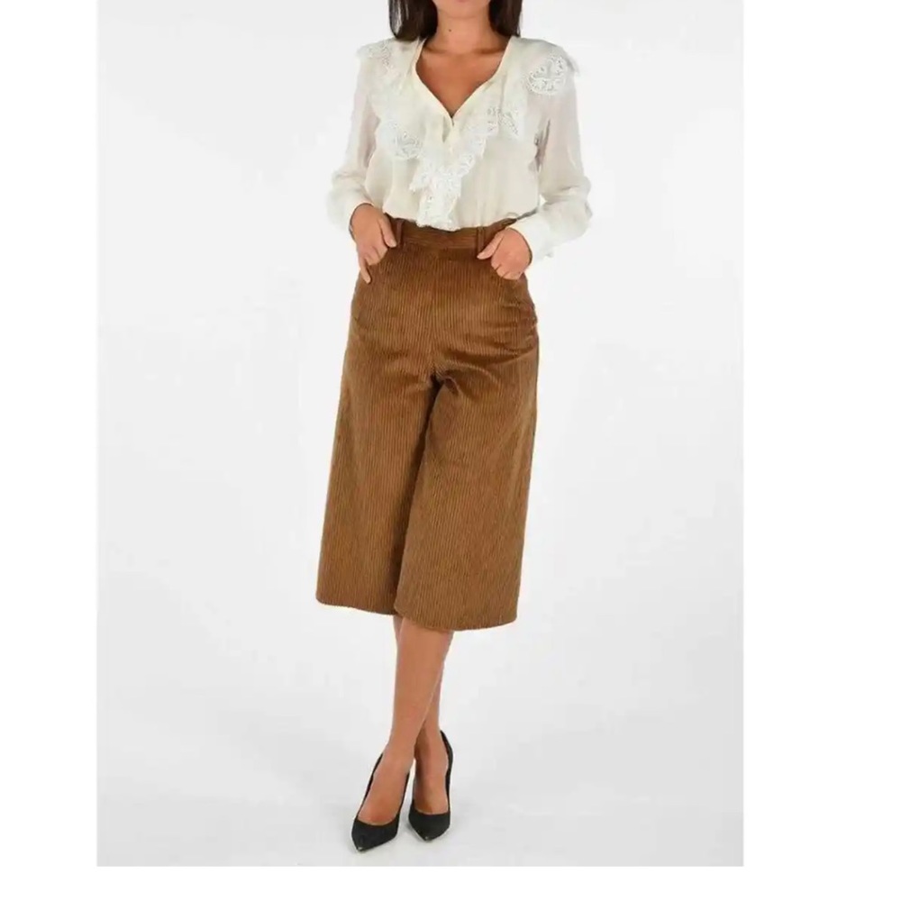 NWOT See by CHLOÉ Tan Corduroy GAUCHO Cropped Palazzo Pants 36